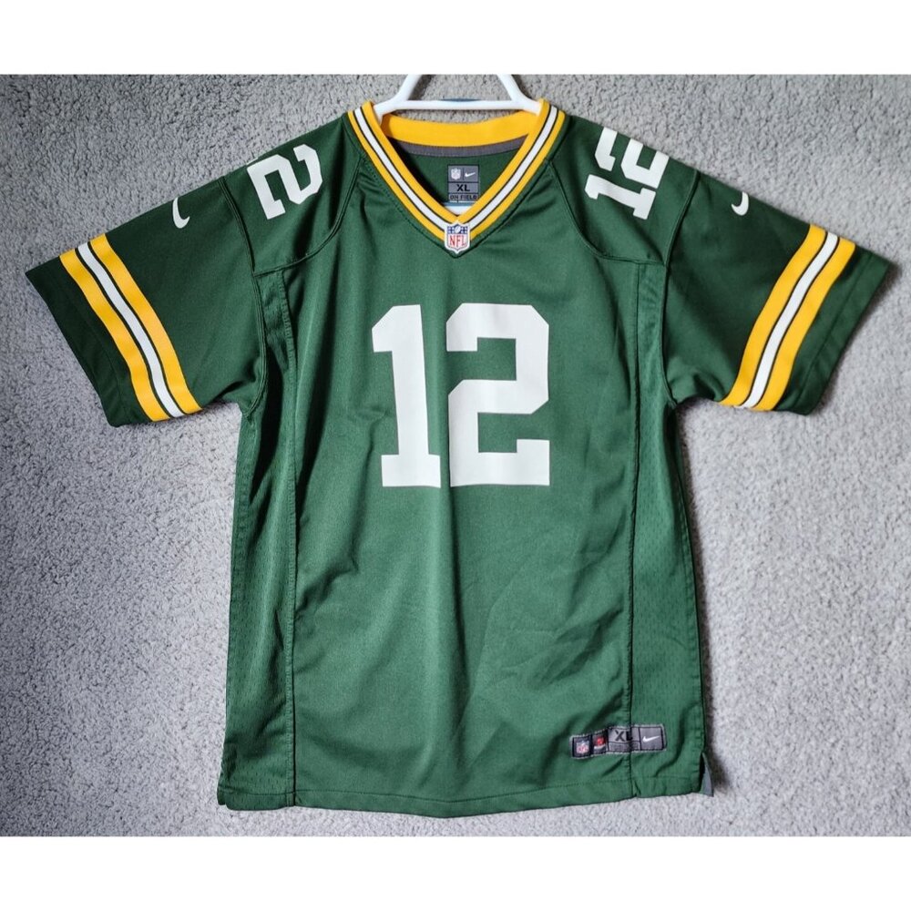 Nike Green Bay Packers NFL Aaron Rodgers 12 On Field Jersey Youth Size XL‎